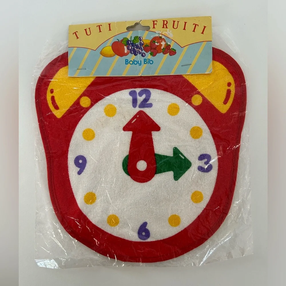 🦋 5/$25 - Tuti Fruiti Baby Bib Vintage - NWT - Clock Print on the Front